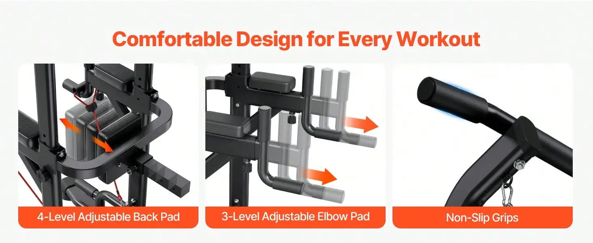Pull Up Bar, 330 LBS Power Tower Dip Station, Workout Dip Station/With H-Shaped Stable Base & Back Pad, Adjustable 12 Level Height