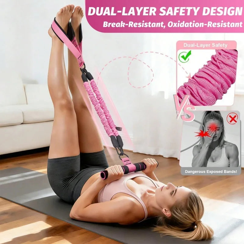 Upgrade Multifunction Pedal Resistance Band Workout Set/Elastic Pull Rope with Handles Door Anchor & Foot Loops
