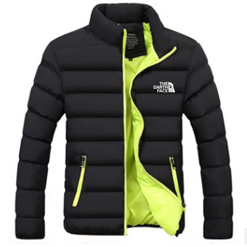 men's trendy casual wear new warm parka winter coat solid color/stand up collar zipper windproof cotton printed jacket