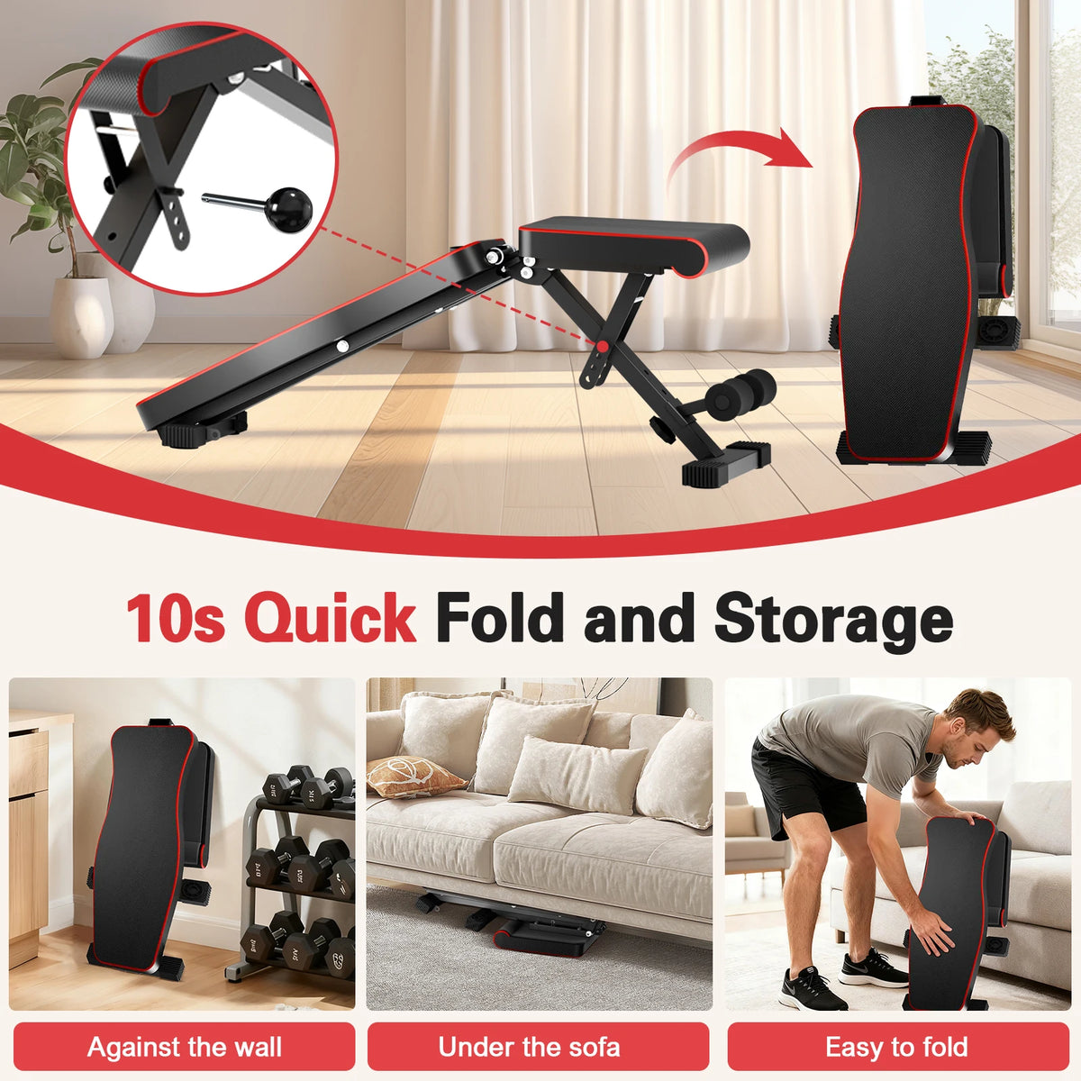 Multifunctional Dumbbell Bench Adjustable Foldable Weight Bench/Abdominal Waist Fitness 660LBS Capacity for Home Gym 6-Position Bench