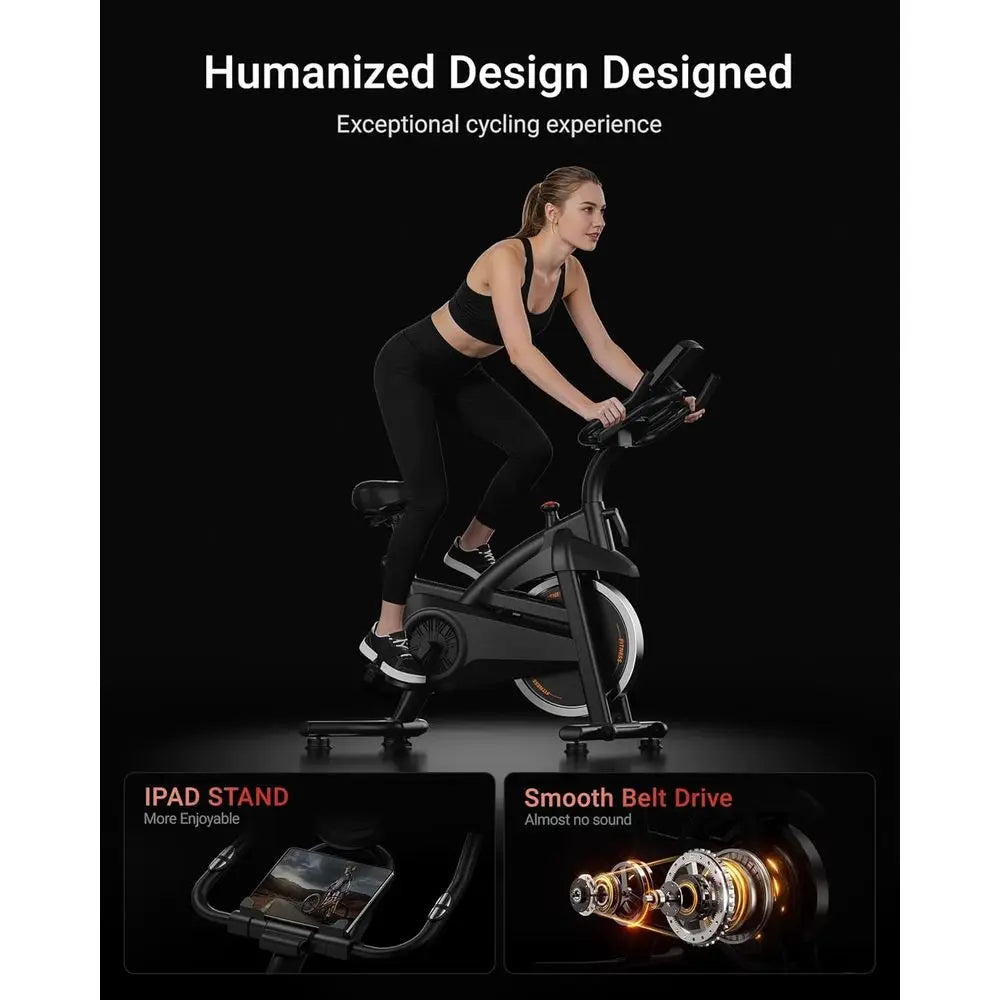 Stationary Exercise Bike Belt Drive Silent 0-100 Resistance With App Heart Rate/Tablet Bottle Holder 300LB Home Cycling Workout