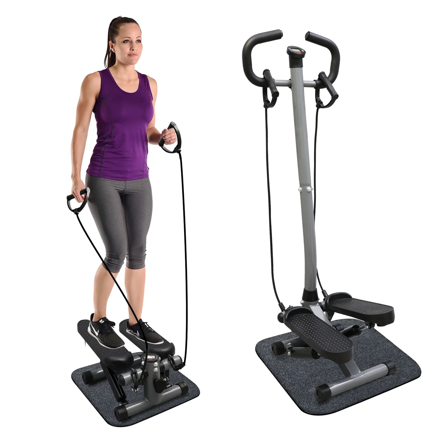Exercise Stepper Machine Fitness Twist Stepper Stair Step with Handlebar/LCD Monitor Resistance Bands Cardio Workout Home Gym