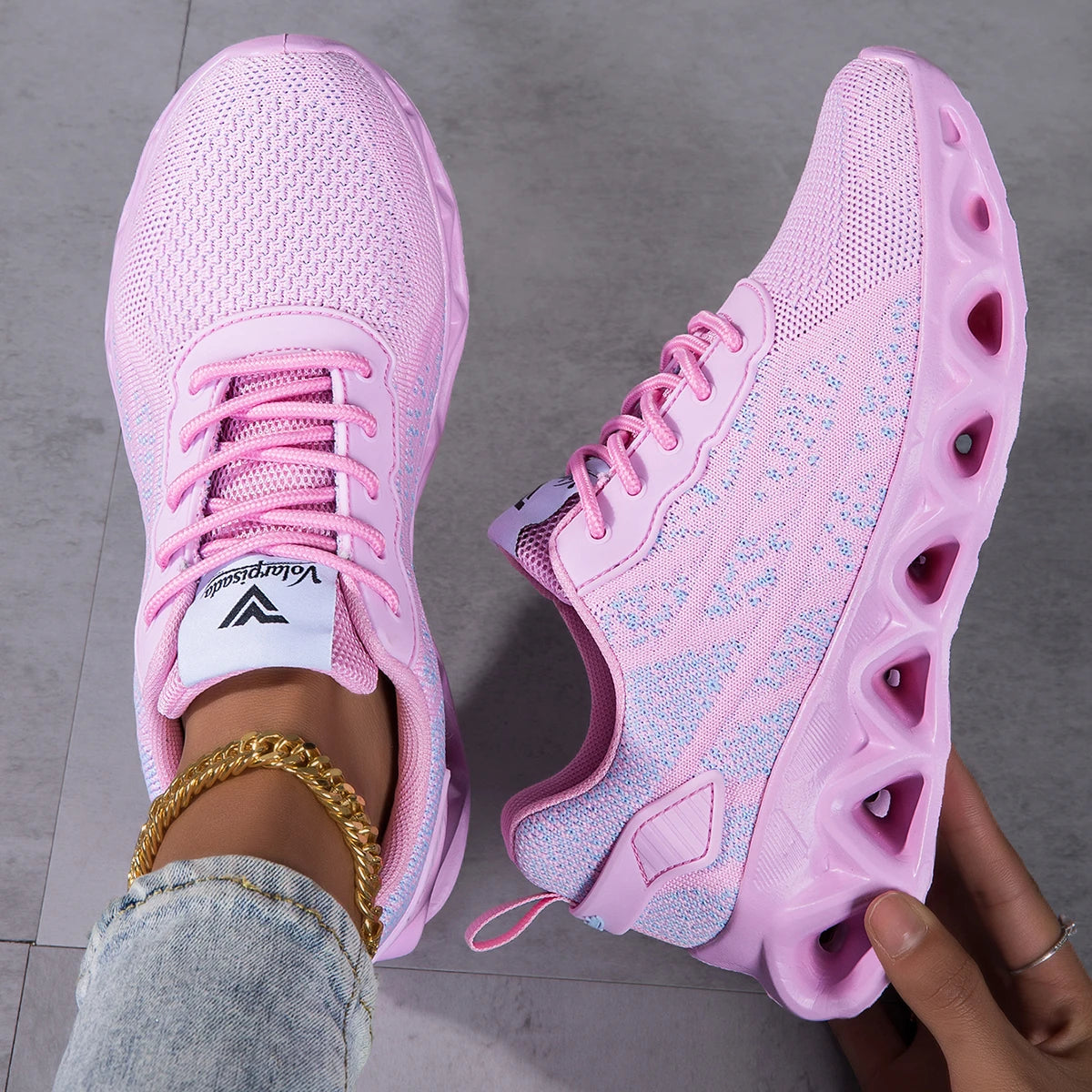 Women Breathable Flying Woven Blade Sneakers Hollow Shock Absorbing/Cushion Athletic Shoes, Lightweight Mesh Non Slip Sneaker