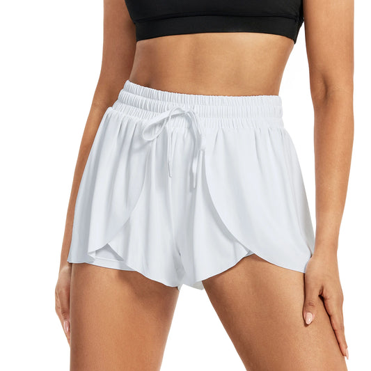 High Waist Running Shorts Women's Two-In-One Gym Yoga Exercise Sweat-Absorbent/Quick-Drying Tennis Skirt Elastic