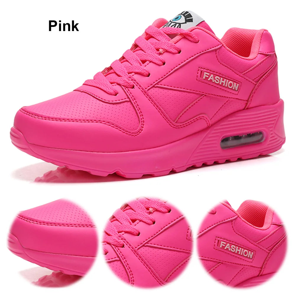 Women Air Cushion Sports Shoes PU Leather Fashion Sneakers/Breathable Outdoor Walking Shoes Ladies Jogging Shoes