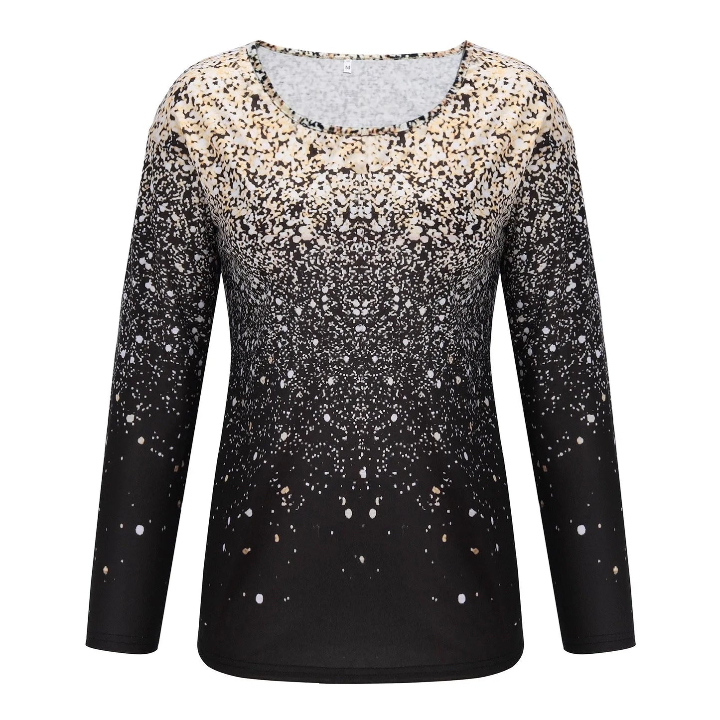 Gradient T-Shirt O-Neck Women Tees/Fashion Sequin Print Casual Tops Female Long Sleeve