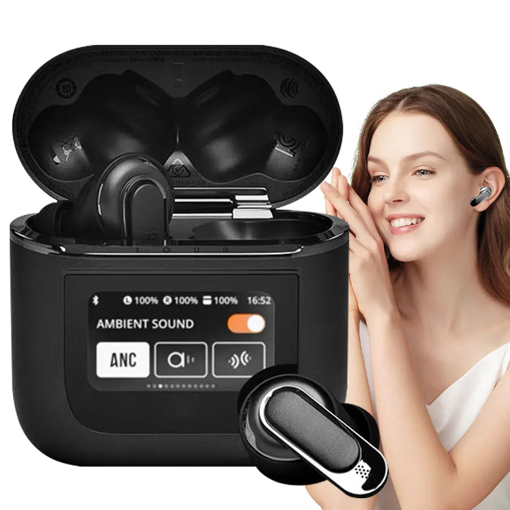 V8 Earphones Bluetooth 5.3 LCD Touch Screen Wireless Headphones/ANC Headset Cancellation Headphones 6Mic ENC HD Call TWS Earbuds