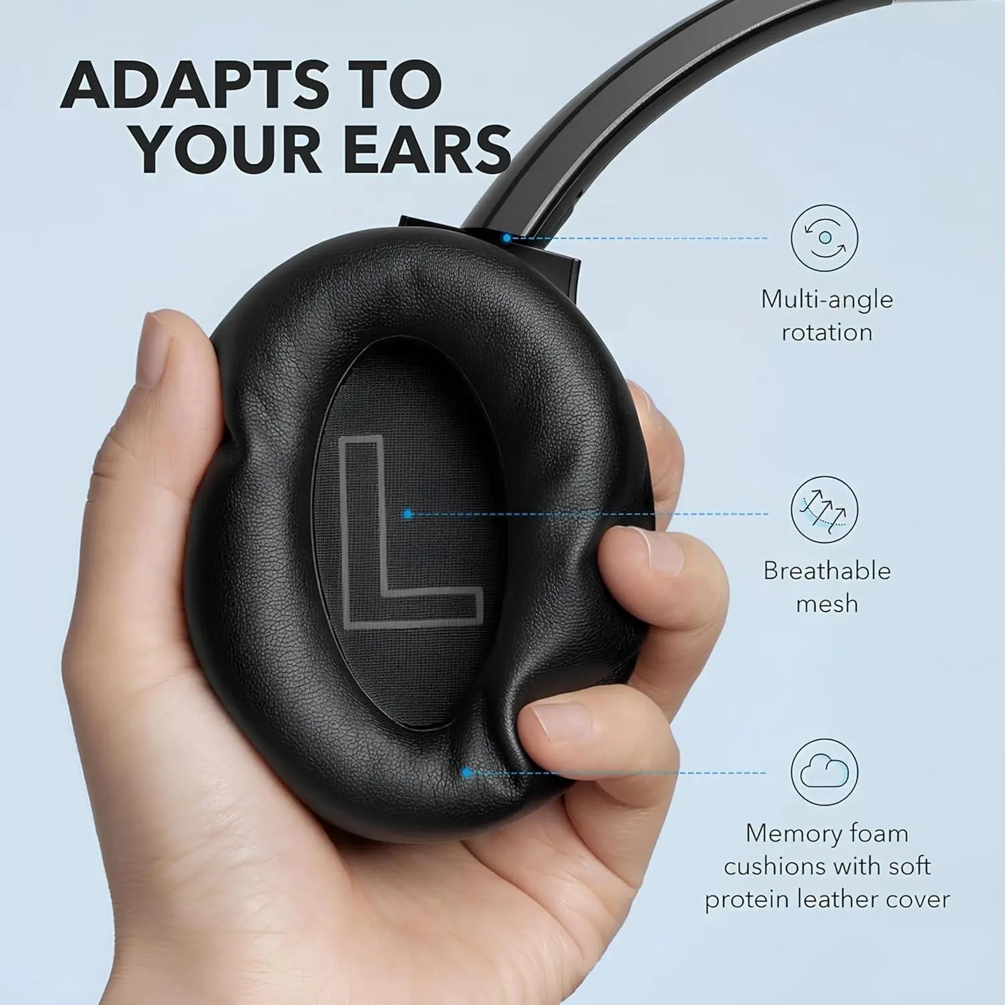 Hybrid Active Noise Cancelling Headphones 60H Playtime/Hi-Res Audio, Deep Bass Wireless Over Ear USB-C
