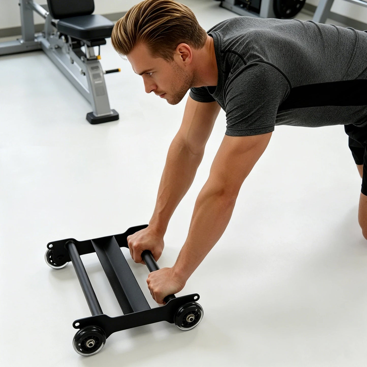 Abdominal Trainer 440lbs Home Gym Core Workout Equipment/with Wheels 20x12.4in for Glutes Hamstrings Abs for Floor Workout