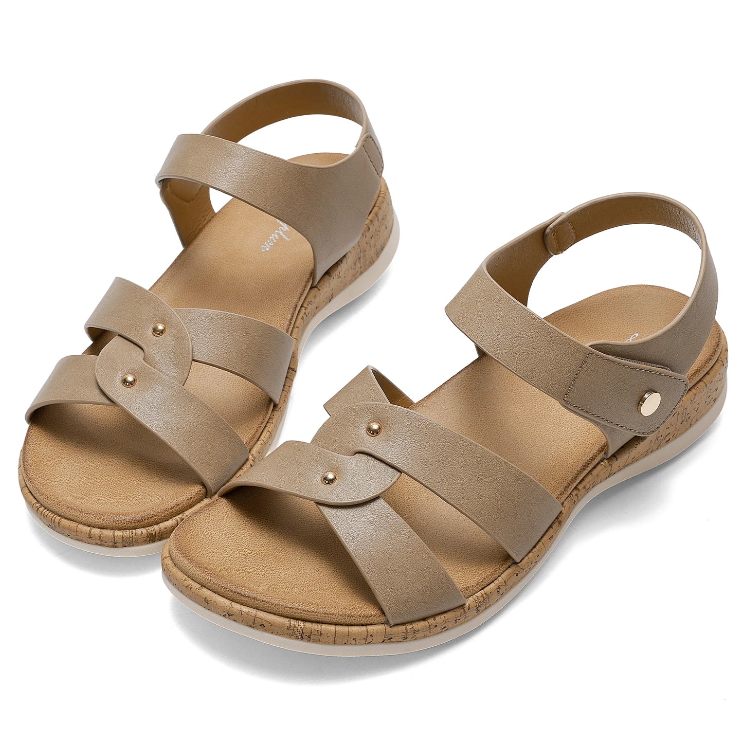 Women Open Toe Flat Sandals Arch Support Adjustable/Comfort Summer Beach Casual Walking Shoes