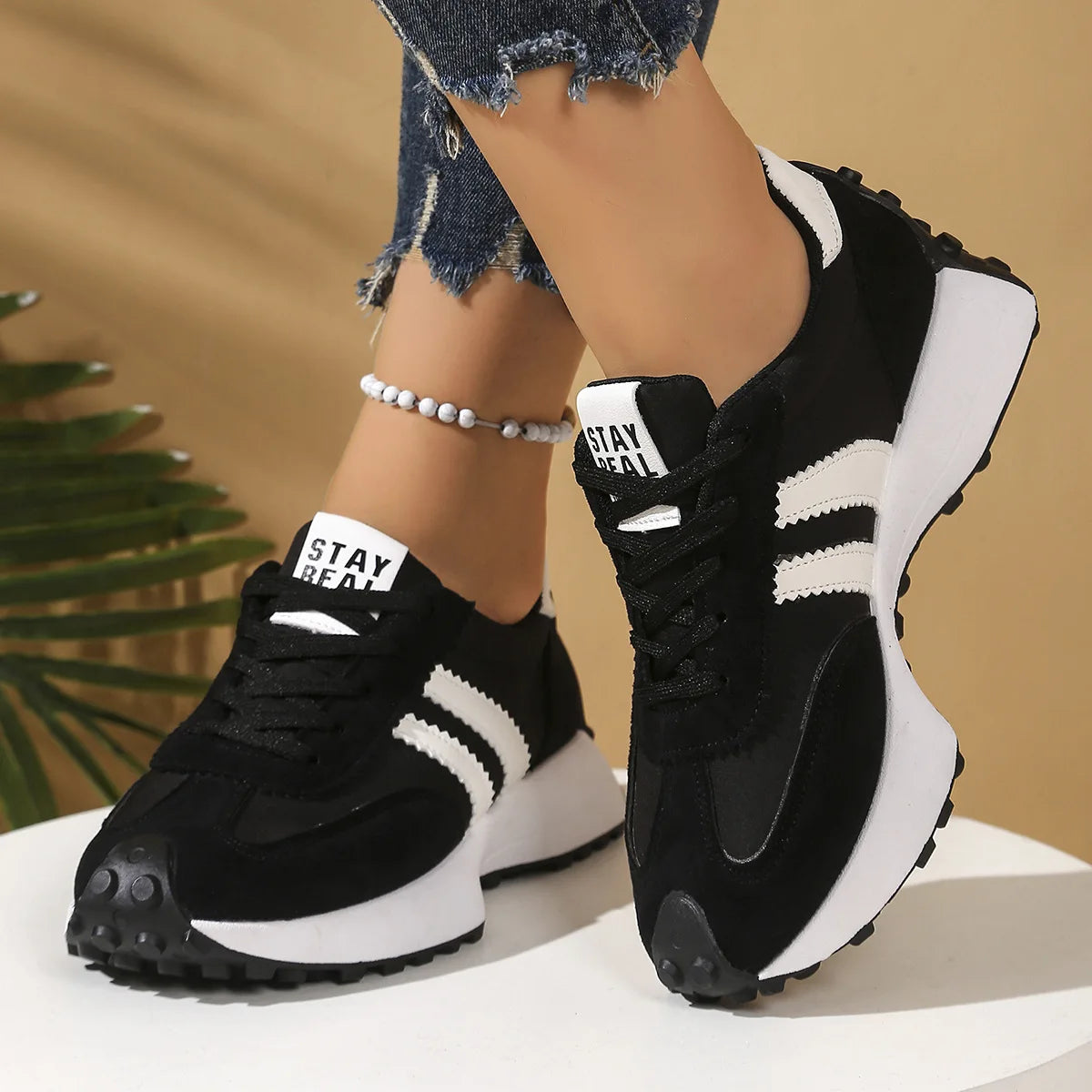 Multi Color Women Retro 3 Stripes Suede Lace Up Sneakers/Low Top Lightweight Breathable Walking Trainers Non Slip Comfortable Shoes