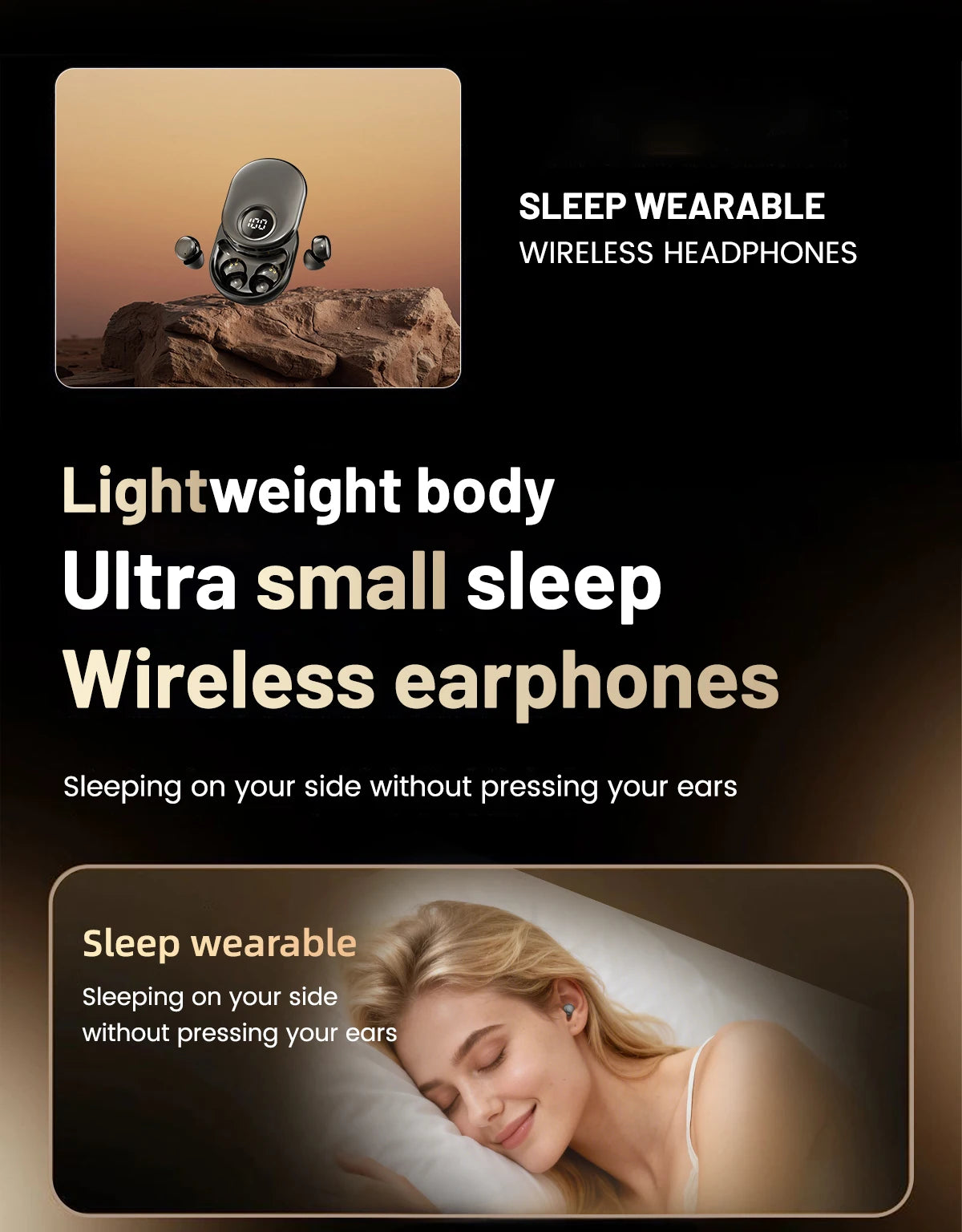 SK55 Bluetooth Wireless Earbuds Sleep Earphones/Bluetooth 6.0, Noise-Canceling Earphones Improves Sleep Quality