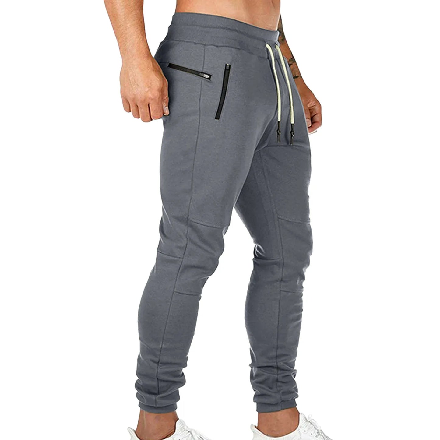 Cargo Pants for Men Solid Color Side Pockets Lace Up Waistband/Casual Trousers European American Fitness Athletic Trousers