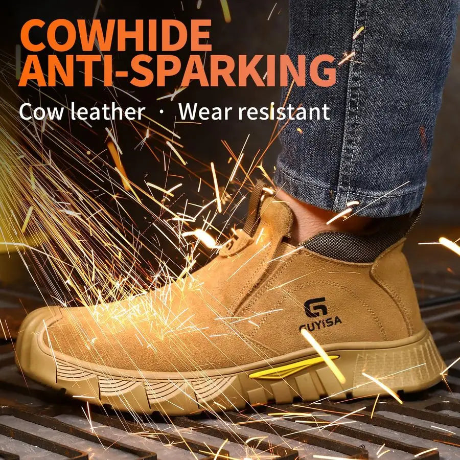 Boots for Men Slip On Indestructible Steel Toe Work Boots for Men/Fireproof Safety Steel Toe Shoes Construction Mens Work Safety