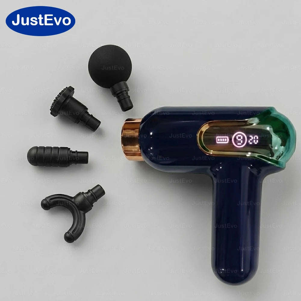 JustEvo Portable Massage Gun 9 Speeds Percussion Massager with 4 Heads/Smart LCD Screen Type-C Rechargeable Body Relaxer