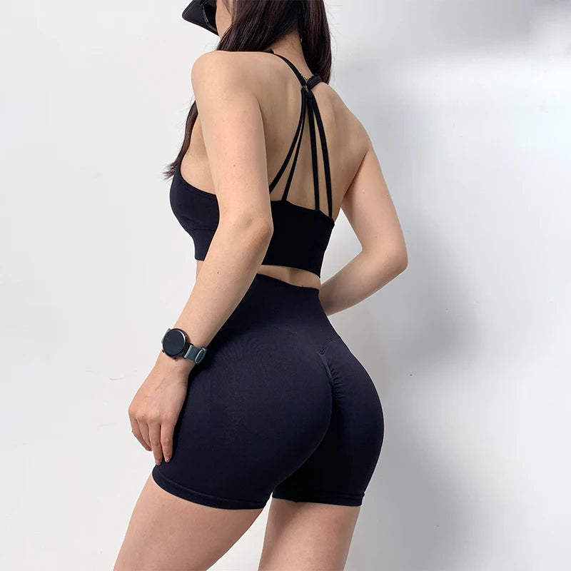 2 Pcs Yoga Sets Women High Waist Workout Outfits Gym Wear/Gym Clothing Sports Suits Fitness Tracksuit Sportswear Shorts Suit