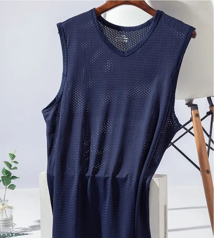 Men's Ice Silk Mesh Tank Tops Gym Stringer Transparent Bodybuilding/Sleeveless Shirt Fitness Vest Male mesh Muscle Shirt