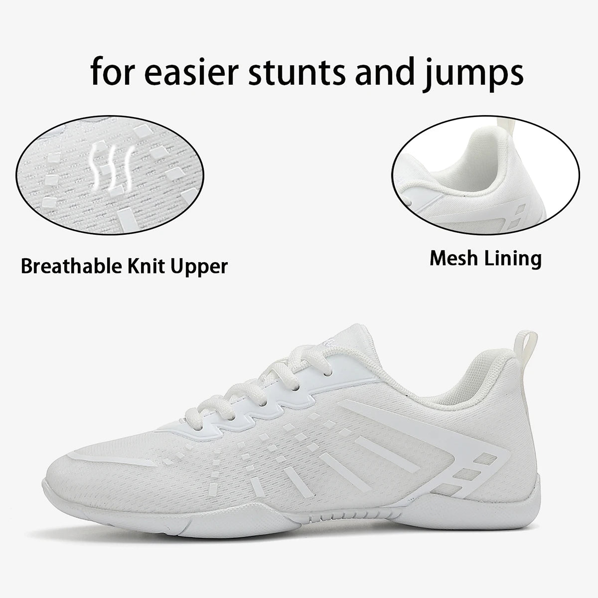 Women White Cheerleading Shoes Breathable Mesh Light Non Slip/Flat Gymnastics Dance Training Competition Sneakers For Girls