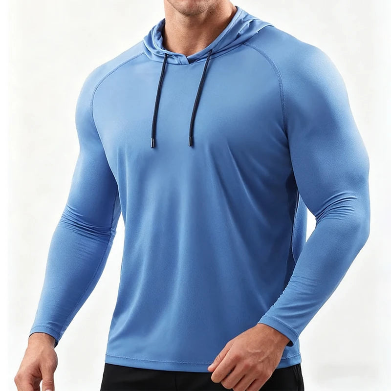 Running Long Sleeve T Shirt Men Sportswear Hooded T-shirt Elastic/Gym Fitness Male Tops Tee Training Sport Tracksuit Men