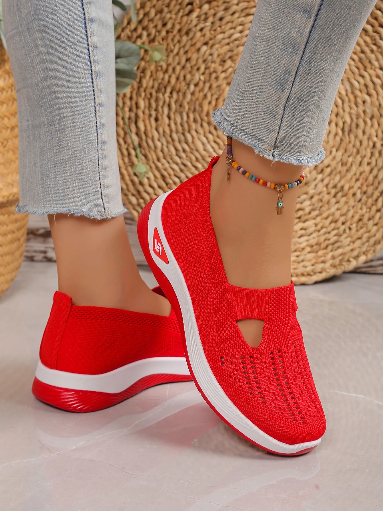 Women's shoes Solid Color Breathable Sneakers casual sneaker/women's summer sneakers Low-top Knitted Casual Shoes Mom Shoes