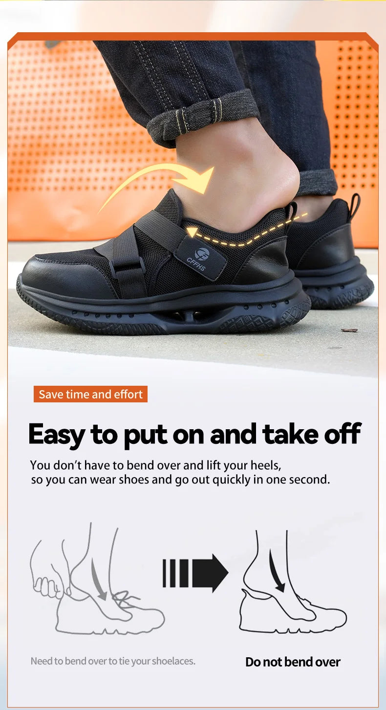 Velcro-Fastened Men's Breathable Casual/Work Safety Shoes with Impact and Puncture Resistance