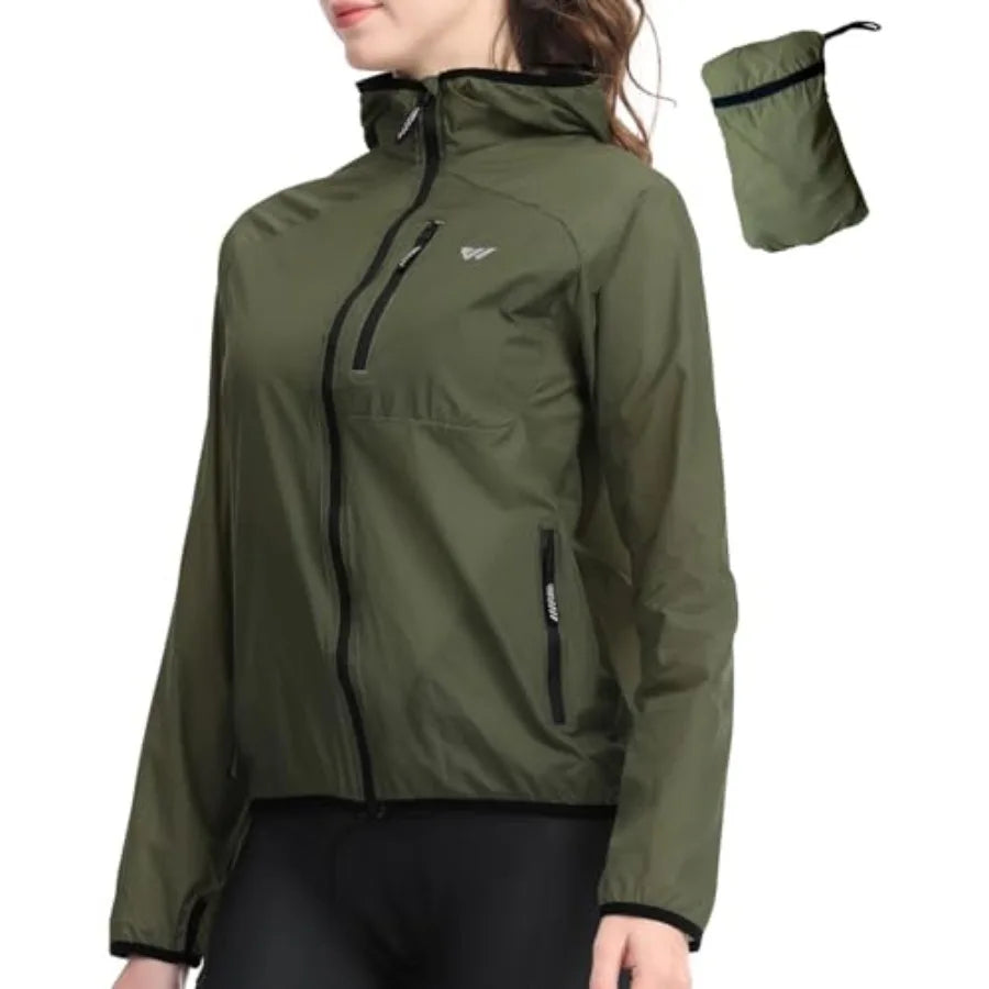 Windbreaker Jacket Women Lightweight Rain Jacket/Packable Reflective Hooded For Cycling Hiking Outdoor Sports