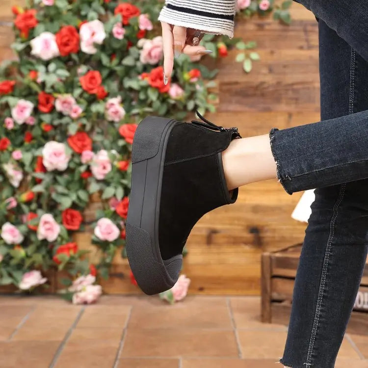 Women's Autumn/Winter Retro Height-Increasing Ankle Boots/Suede Chunky Sole Chelsea Boots, Platform Versatile Women's Boots