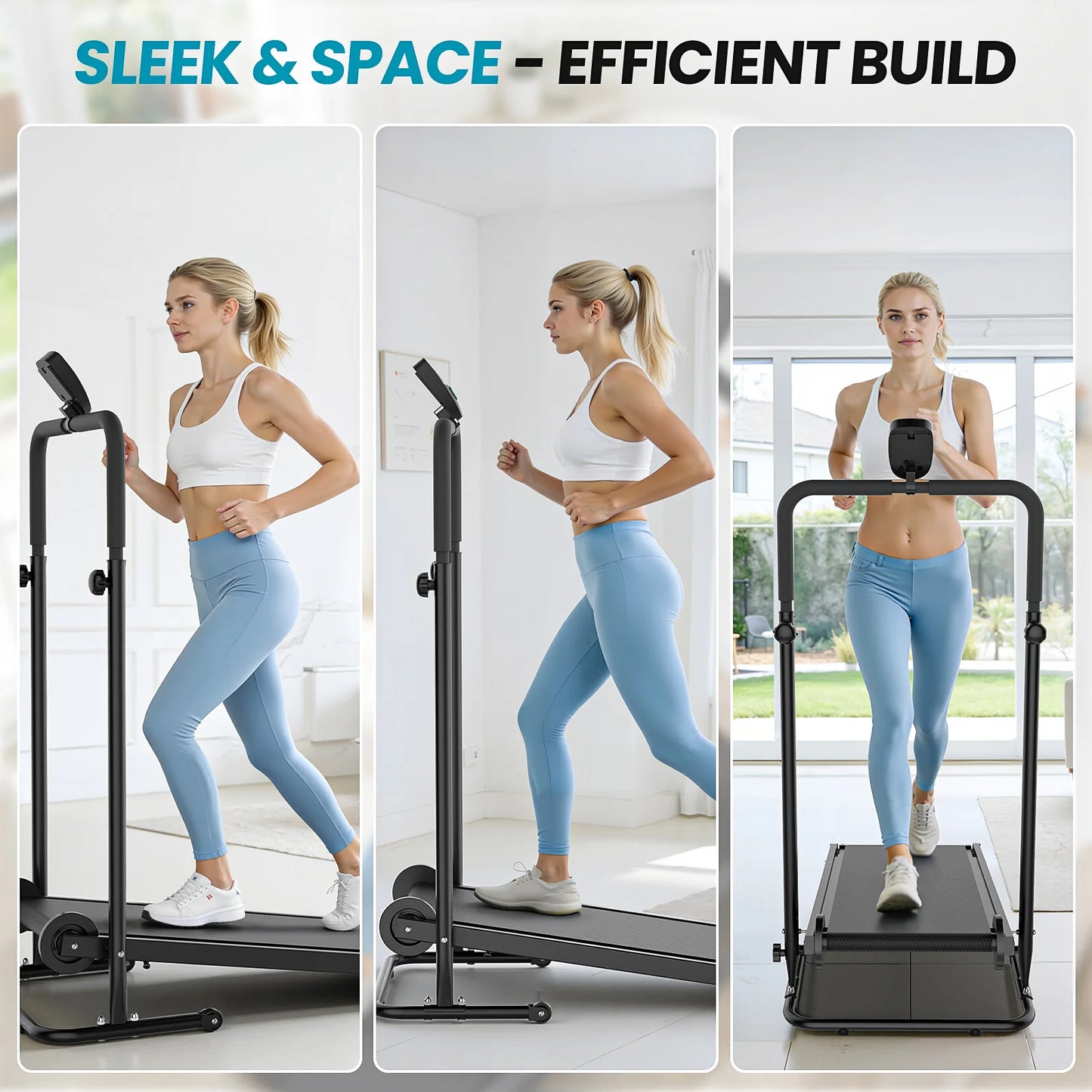 Akluer Non-Motorized Foldable Workout Treadmill/Dual Flywheel with Fixed Incline, LCD Monitor, Slip-Resistant Belt & Comfort Foam Grips