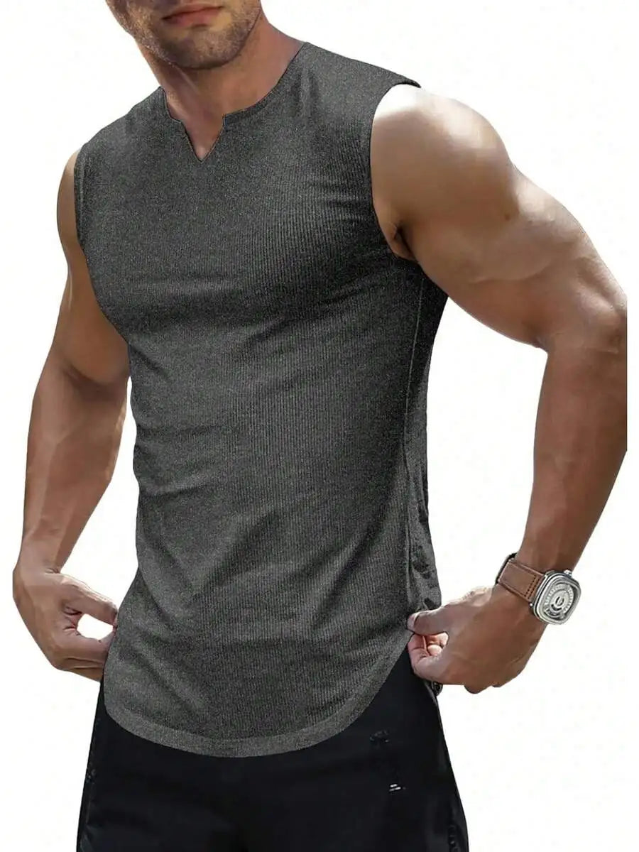 Men's Ribbed Knitted Tank Top/Sleeveless Fitness Gym T-Shirt