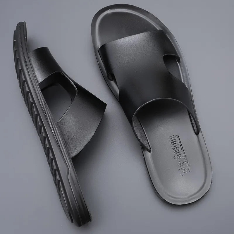 Oulylan Men's Summer Leisure Beach Sandals Outdoor Slides/Walking Comfortable Lightweight Leather Fashion Shoes