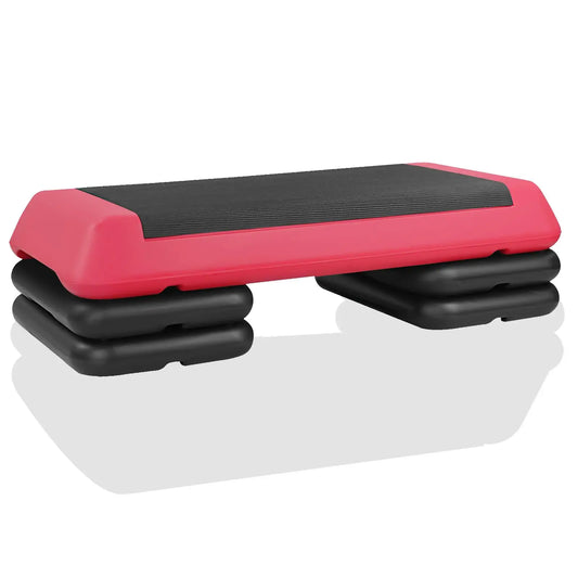 for adjustable Red Aerobic Step Platform with 4 Risers - Fitness Stepper for Home Workouts & Gym Training