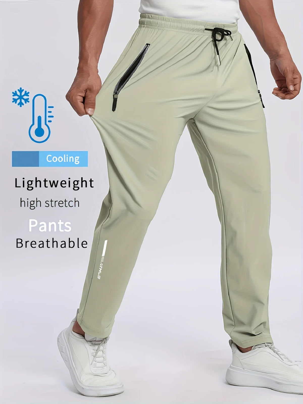Men Breathable Quick Dry Sports Pants Moisture Wicking Trousers/with Reflective Print Drawstring Pockets & Zipper Details Outdoor Pants