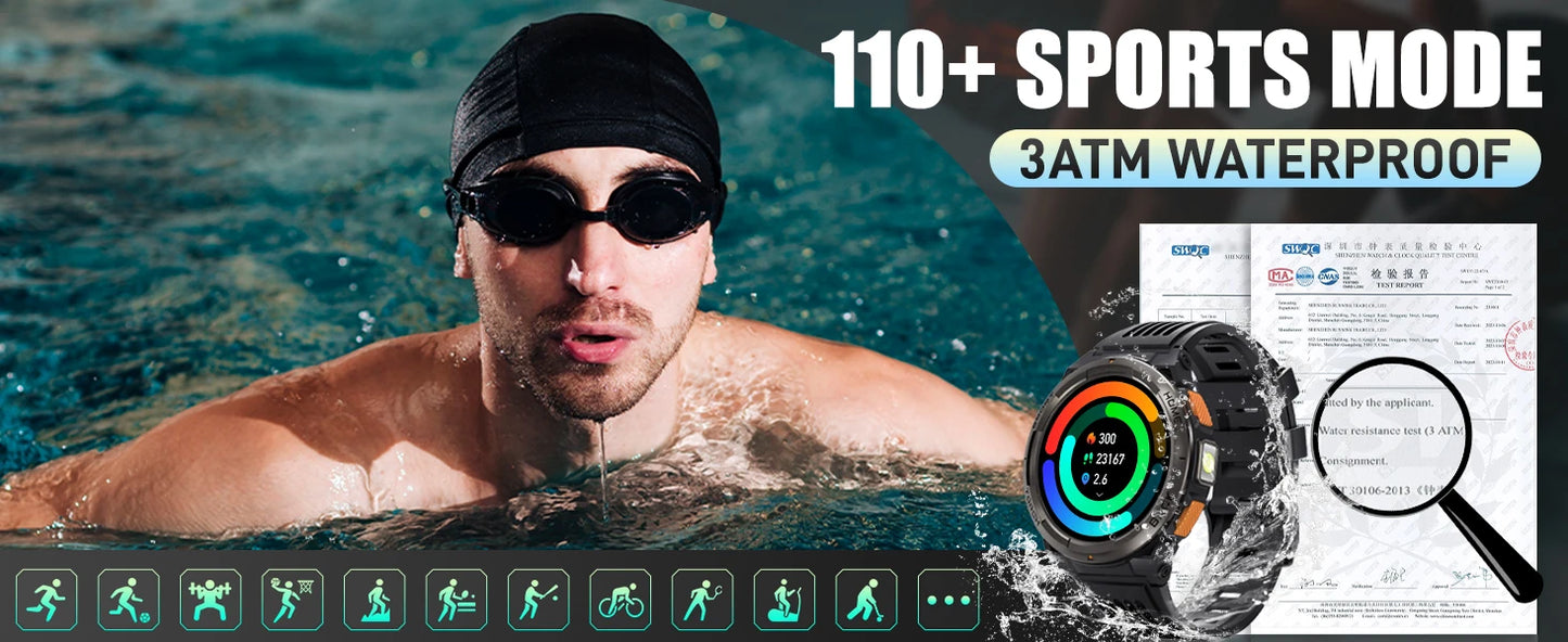 EIGIIS 1.45 Inch Smart Watch KE5 3ATM Waterproof Original Design/Sports Watch With Compass And Altitude Barometer LED Flashlight