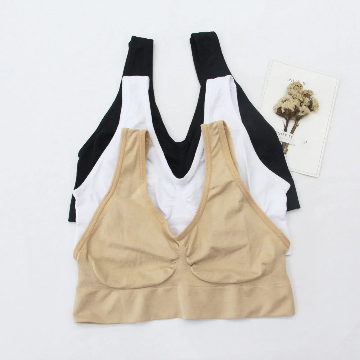 3pc Sexy Seamless Bra women Crop Top Vest Breathable Sleep Bra/Fitness Yoga Sport Underwear ladies Backless Wireless Push Up Bra