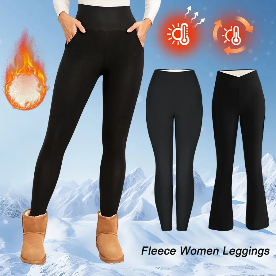 Fleece Women Leggings Thick Flared Pants High-Waisted Thermal Tights/Tummy Control Winter Warm Legging Casual Wear