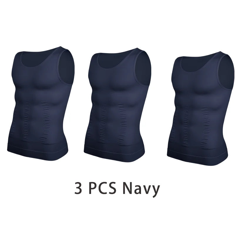 3 PCS Men Sleeveless Compression Vest Solid Slimming Body Shaper/Shirt Gym Workout T Shirt Tummy Control  Tank Tops