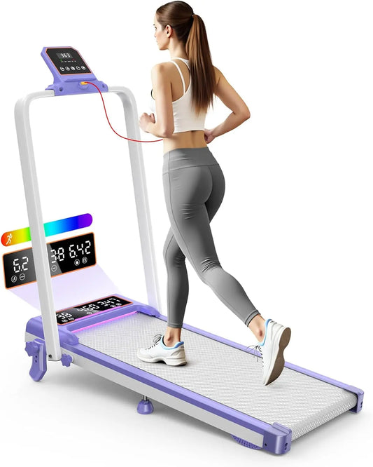 Folding Walking Pad with 15% Incline/RGB Light/Dual Screen Display/3.5HP Treadmills for Home,350lbs Capacity Smart App