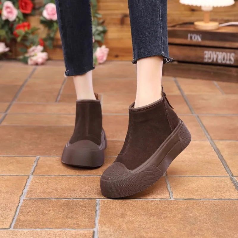 Women's Autumn/Winter Retro Height-Increasing Ankle Boots/Suede Chunky Sole Chelsea Boots, Platform Versatile Women's Boots