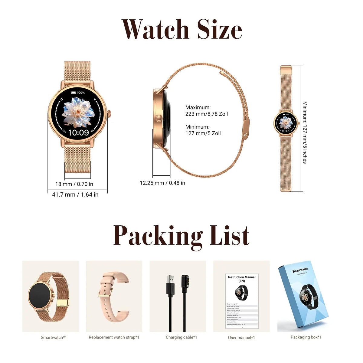 Blackview X30 Women's Smartwatch with Health Monitor Fitness Tracker/1.26” AMOLED Screen Bluetooth Smartwatch for Android IOS