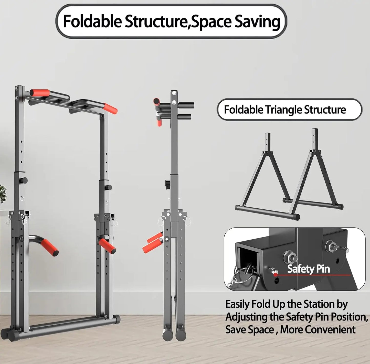 Foldable Power Tower Dip Station Pull Up Bar Station Adjustable/Multifunction Fitness Tower Station Training Equipment