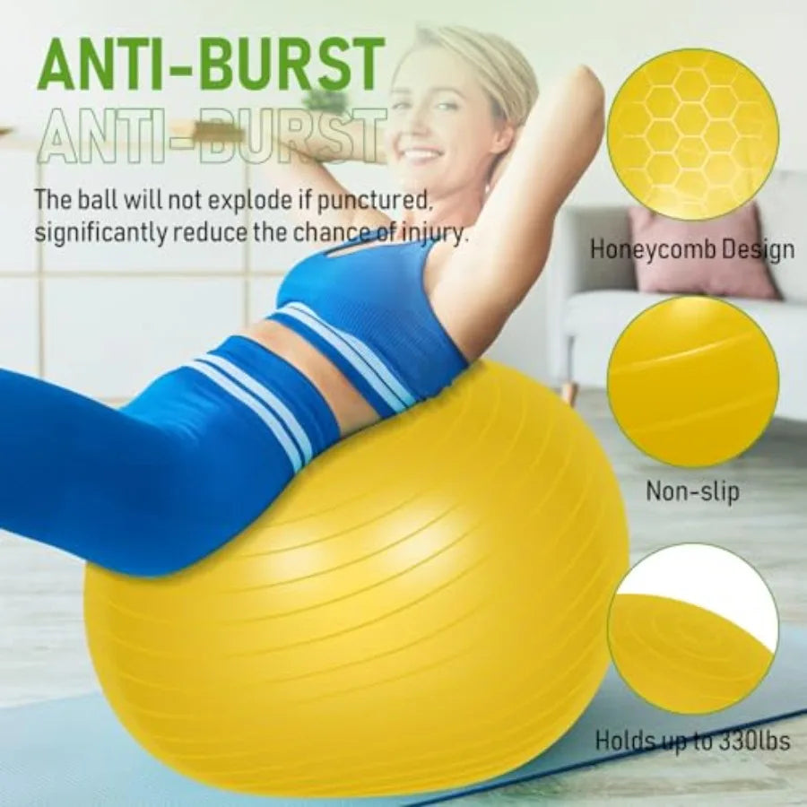 4 Pcs 26 Inch Yoga Exercise Ball for Pilates Pregnancy Birthing Fitness/with Quick Pump Anti Burst in Blue for Improved Posture