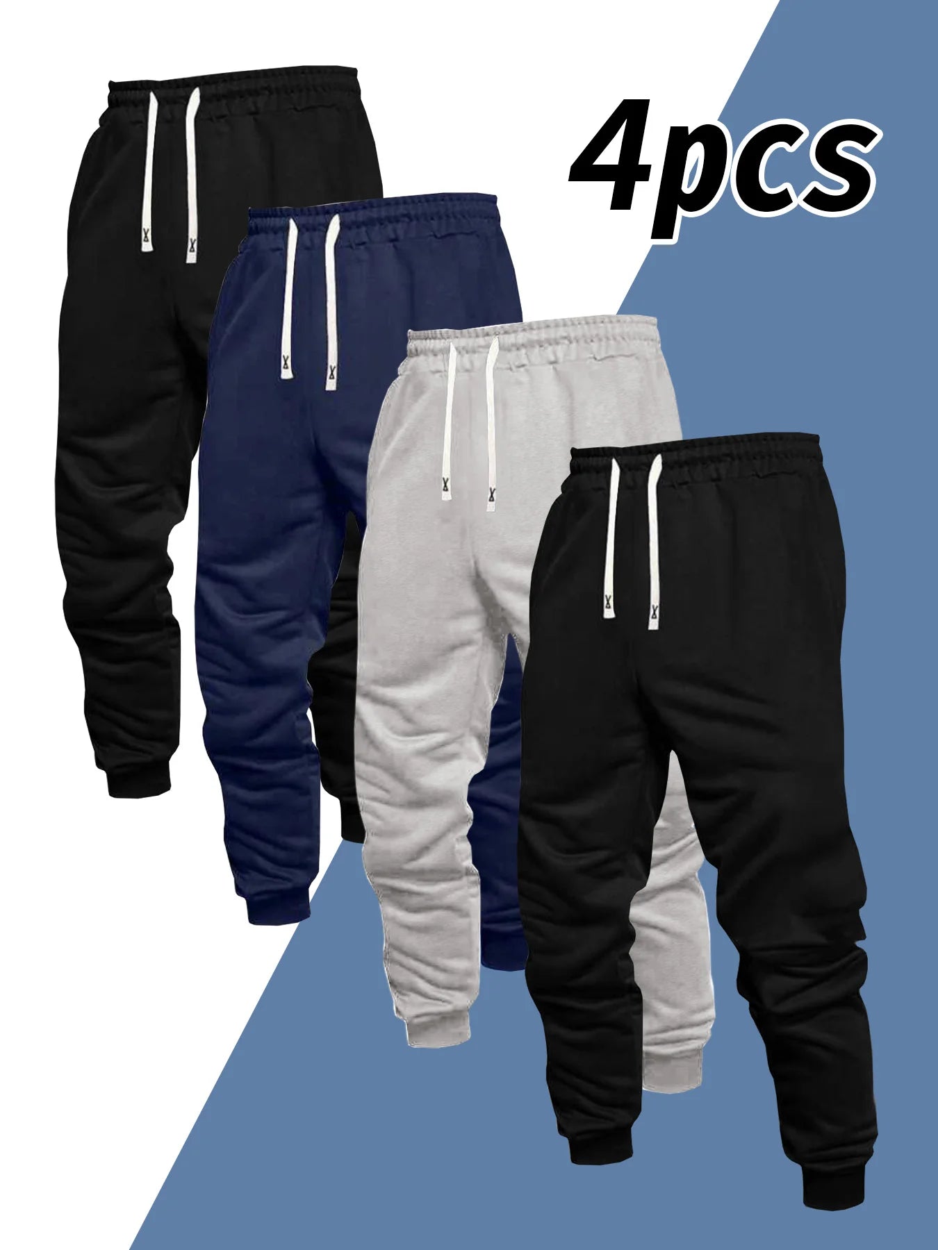 Men's 4-piece casual pants, solid color sports pants and ankle tied/outdoor jogging pants can be worn all year round
