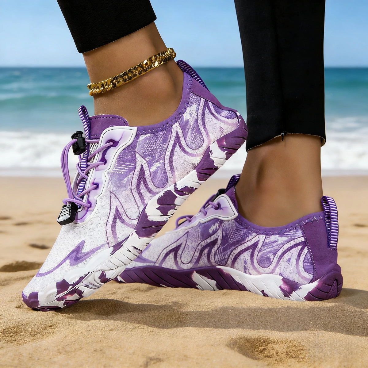 Women Quick Dry Barefoot Water Shoes, Gradient Print Breathable Aqua Sneakers/Non Slip Lightweight Swim Surfing Footwear for Beach
