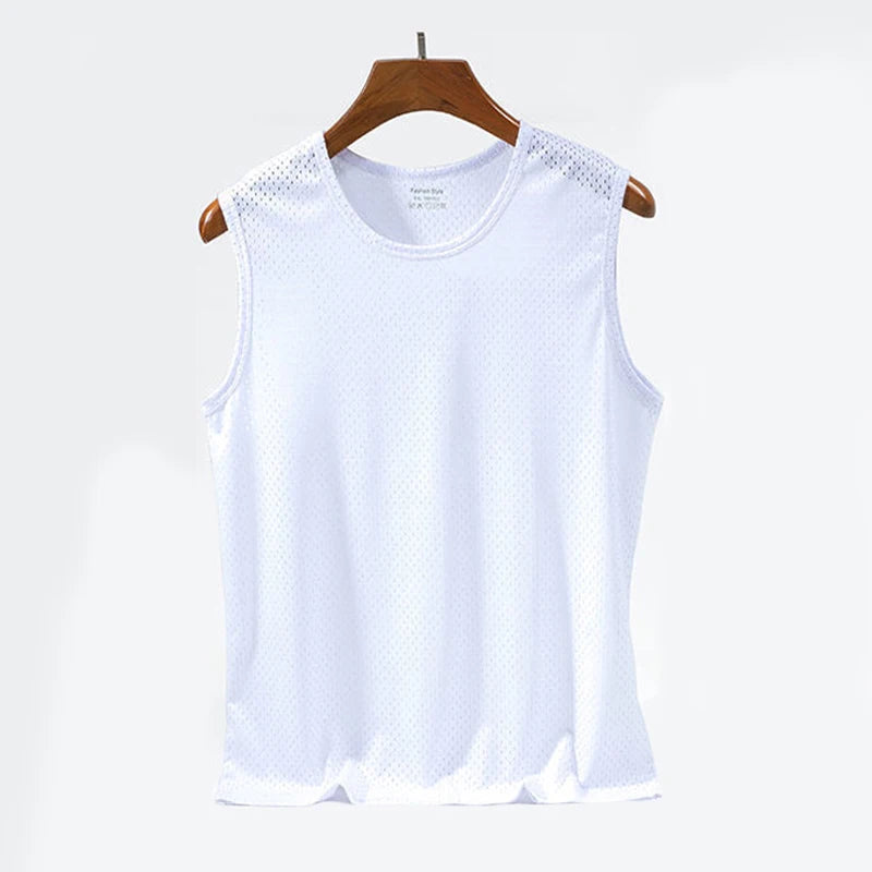 Men's Ice Silk Mesh Tank Tops Gym Stringer Transparent Bodybuilding/Sleeveless Shirt Fitness Vest Male mesh Muscle Shirt