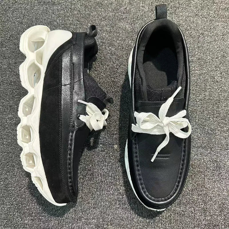 New Spring Summer Casual Leather Shoes Korean Style Round Toe/Lace Up Elevator Sole Minimalist Elegant Fashion Footwear