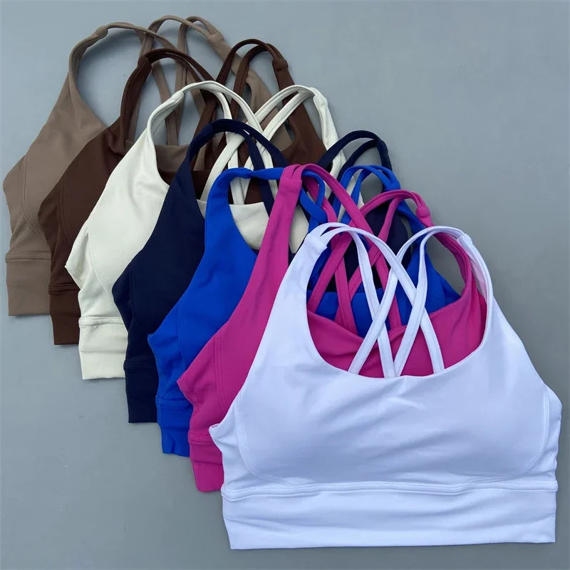Cross Straps Sports Bra Women Gym Sports Top High Support/Fitness Bralette Yoga Vest Push Up Running Underwear With Chest Pad