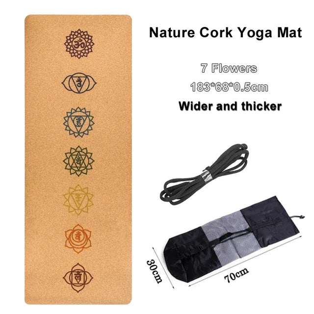 5mm Natural Cork TPE Yoga Mat 183*61cm Fitness Mats/Gym Pilates Pad Training Exercise Sport Mat With Position Body Line