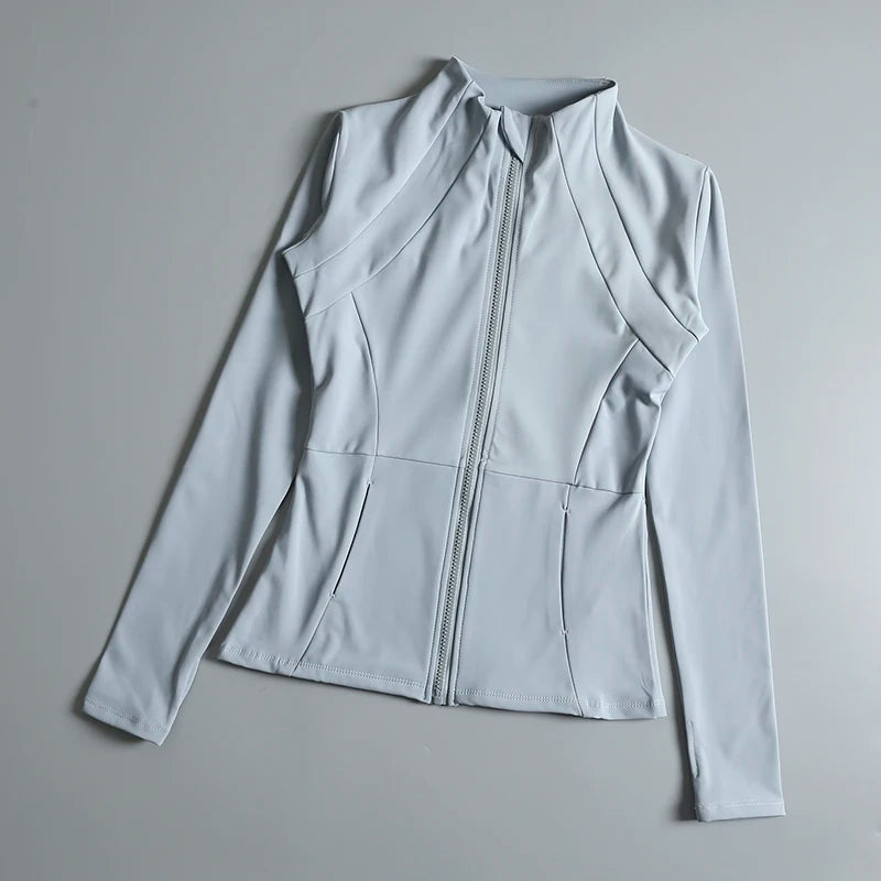 New yoga wear ladies coat round high elastic loose exercise/yoga fitness long sleeve stand-up collar yoga tops