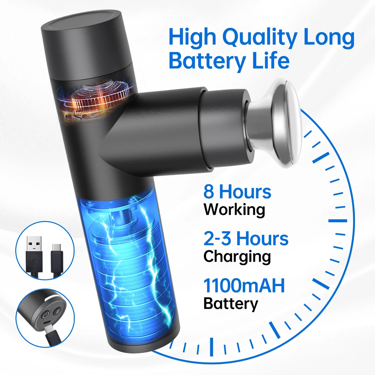 Mini Massage Gun, Percussion Deep Tissues Muscle with Heat/Portable Full-Metal Massage Gun with 3 Interchangeable Heads