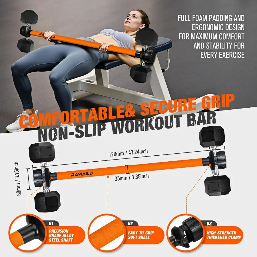 Dumbbell Converter, Convert Dumbbells to Barbell Set Weight Bar/for Bench Presses, Squats Hip Thrust Deadlifts